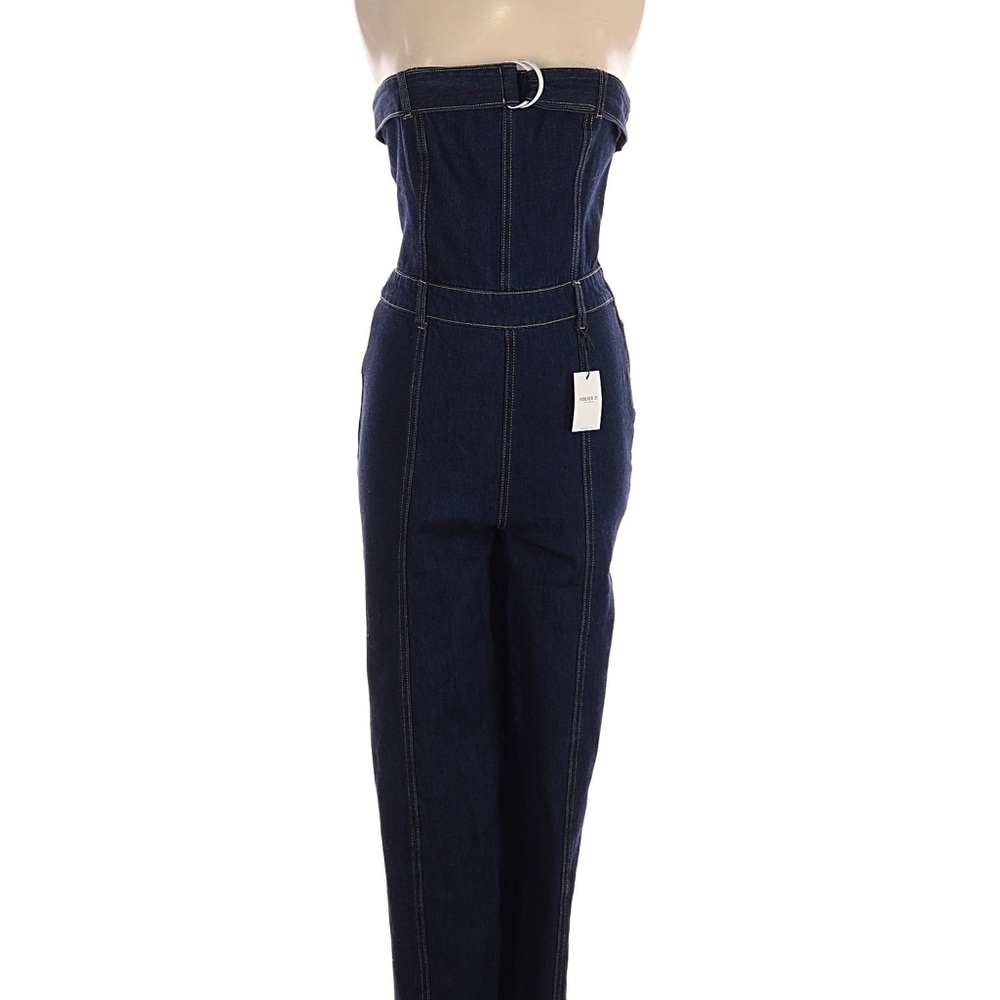 NWT Forever 21 Dark Blue Strapless Denim Jumpsuit - Picture 1 of 13